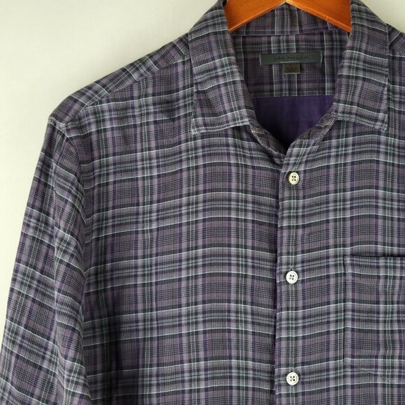 John Varvatos Shirt Mens Large Purple Plaid Lightweight Cotton Button Up - Picture 5 of 11